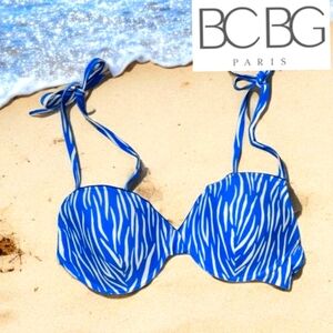 BCBG Paris Bikini Top XL Blue White Underwire Swimwear